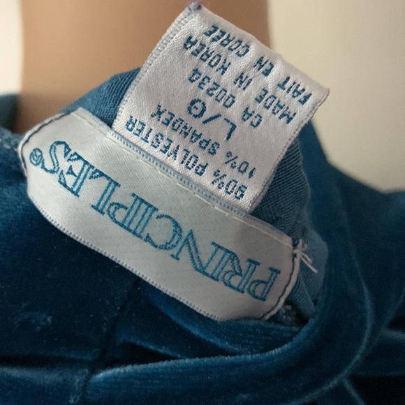 Vintage 90s teal turquoise spandex Stretch velour mock neck shirt top L - Picture 8 of 9